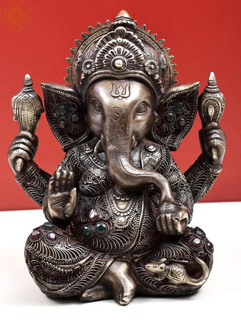 9" Bhagwan Ganesha with Filigree Work | Handmade