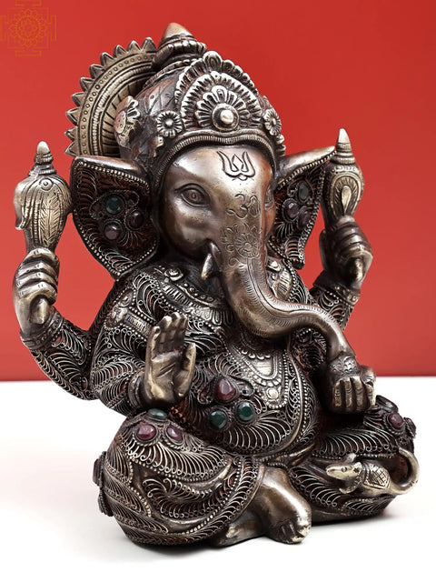 9" Bhagwan Ganesha with Filigree Work | Handmade
