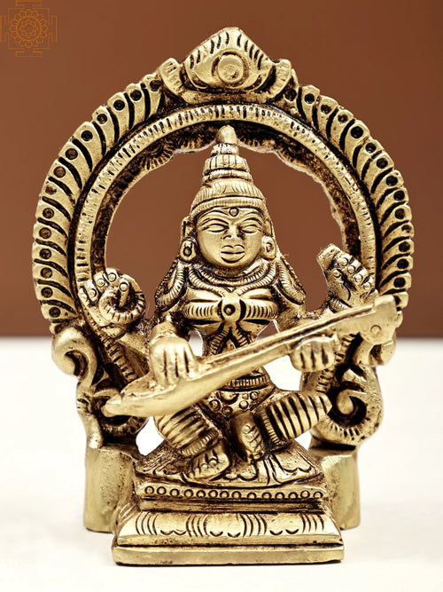3" Handmade Brass Goddess Saraswati Statue for Pooja
