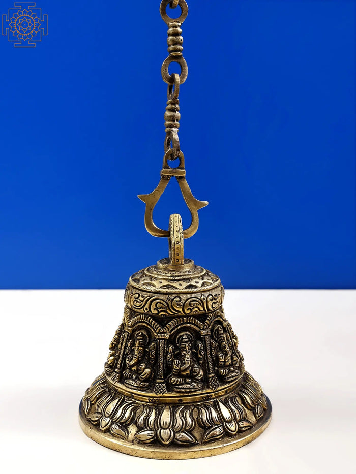 6" Brass Ganesha Temple Ceiling Bell Handmade