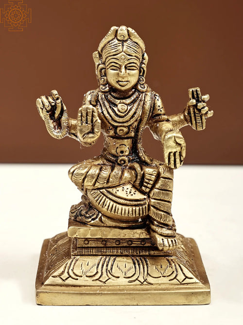 3" Handmade Bala Tripura Sundari Brass Statue Sitting on Pedestal