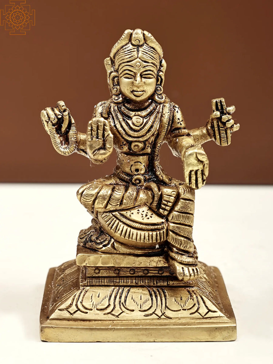 3" Handmade Bala Tripura Sundari Brass Statue Sitting on Pedestal