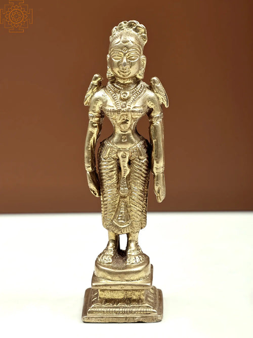 4" Handmade Brass Standing Indian Woman Statue