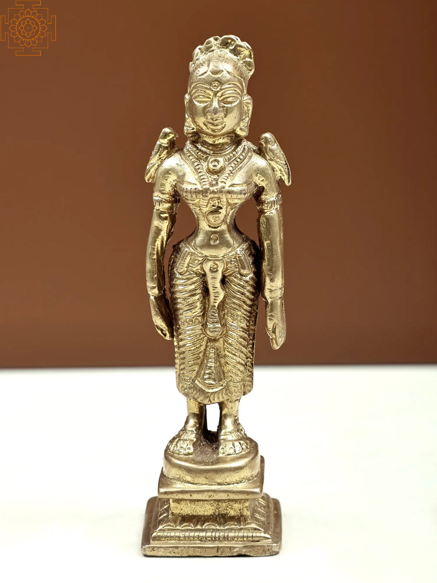 4" Handmade Brass Standing Indian Woman Statue