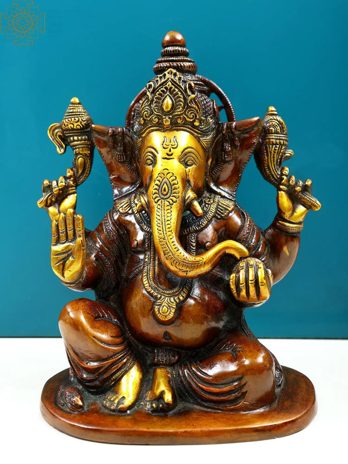 8" Handmade Brass Ganesha Blessing Statue for Pooja