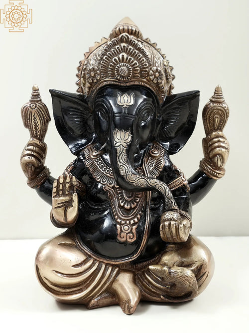 9" Handmade Brass Lord Ganesha Sitting Statue for Pooja