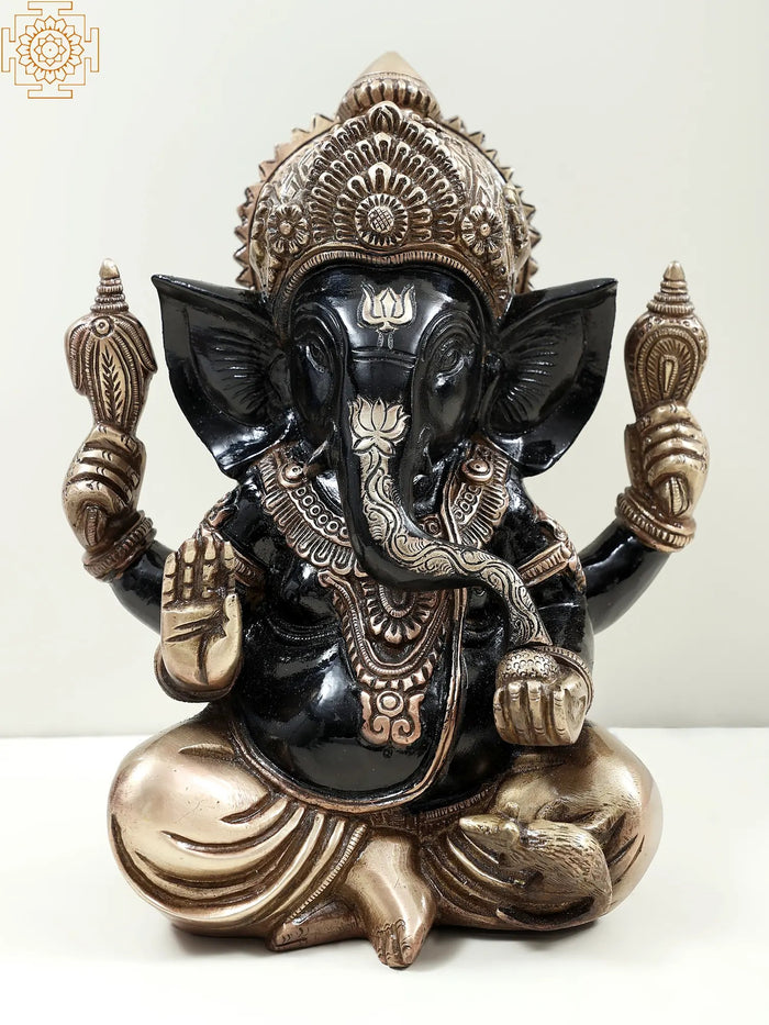 9" Brass Sitting Lord Ganesha Statue | Handmade