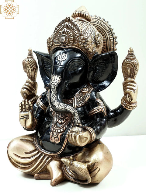9" Brass Sitting Lord Ganesha Statue | Handmade