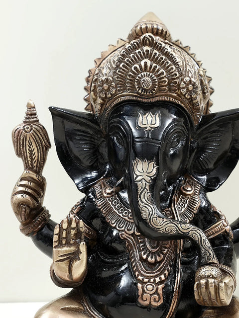 9" Brass Sitting Lord Ganesha Statue | Handmade