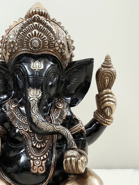 9" Brass Sitting Lord Ganesha Statue | Handmade
