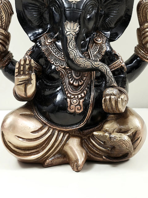 9" Brass Sitting Lord Ganesha Statue | Handmade