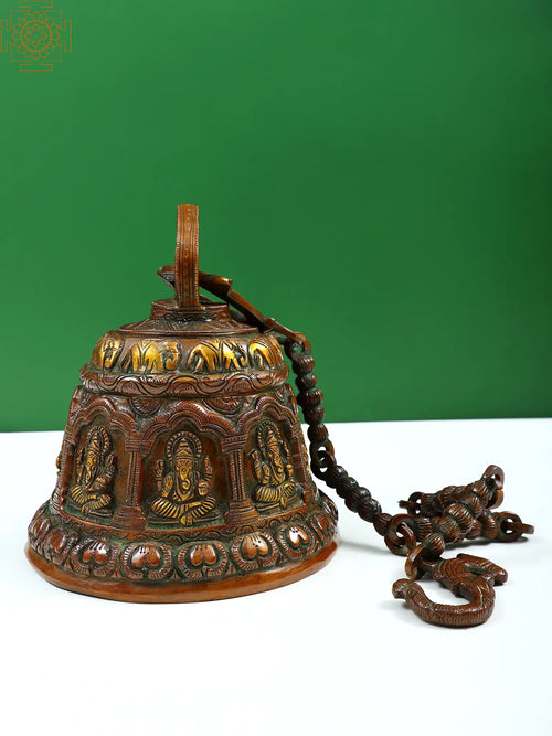 8" Brass Ganesha Temple Bell Hanging Statue Handmade