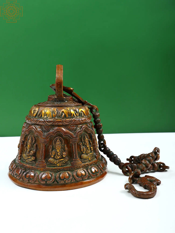 8" Brass Ganesha Temple Bell Hanging Statue Handmade