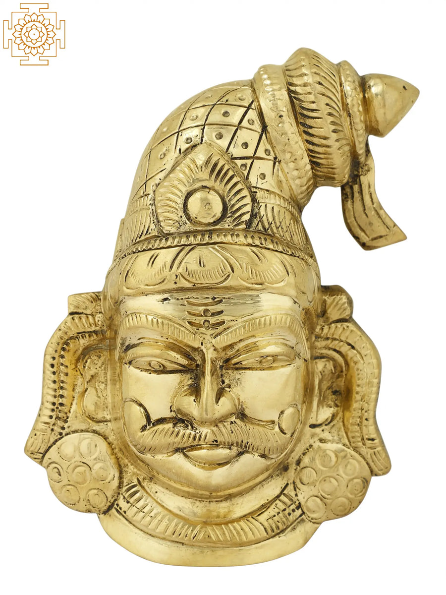 5" Brass Madurai Veeran Face Mask Statue