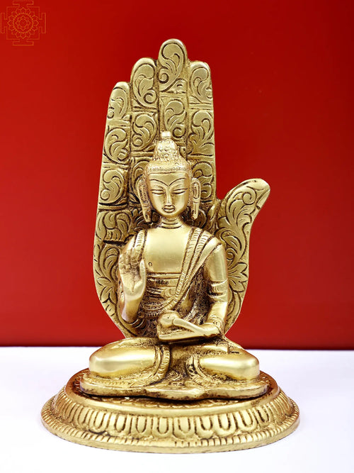 5" Lord Buddha Handmade Brass Statue Seated on Pedestal
