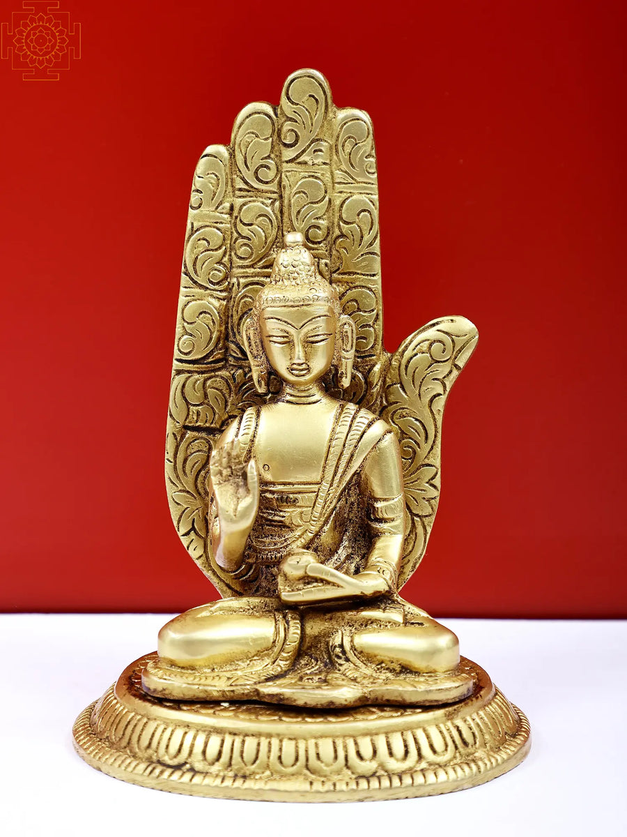5" Lord Buddha Handmade Brass Statue Seated on Pedestal