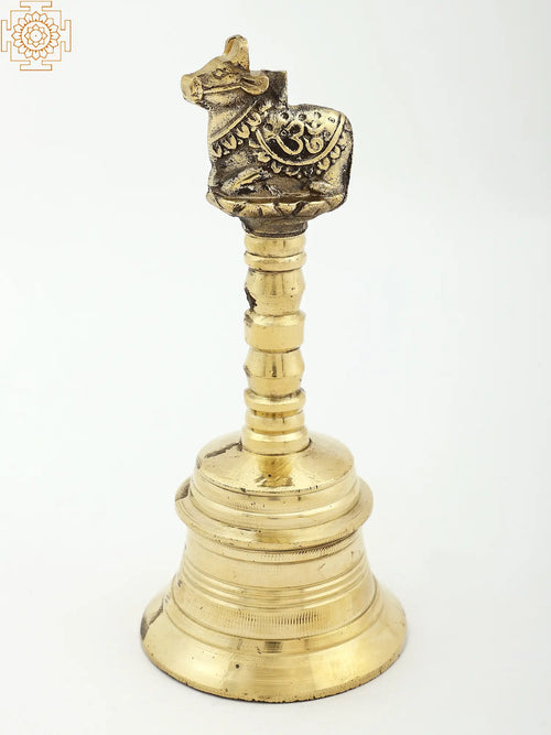 7" Handheld Nandi Bell Brass Statue for Pooja