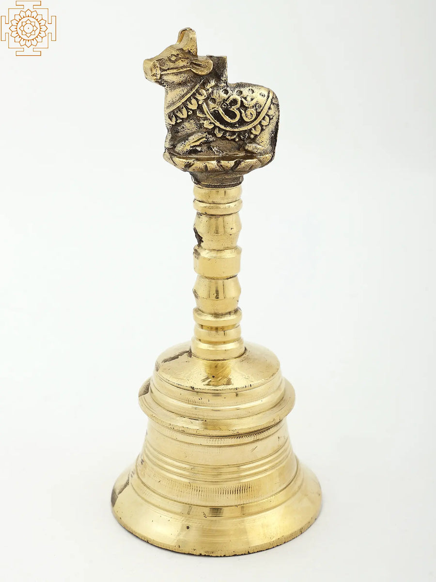 7" Handheld Nandi Bell Brass Statue for Pooja