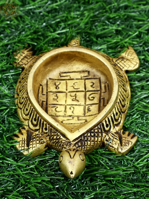 4" Small Tortoise Brass Diya with Lo Shu Magic Square