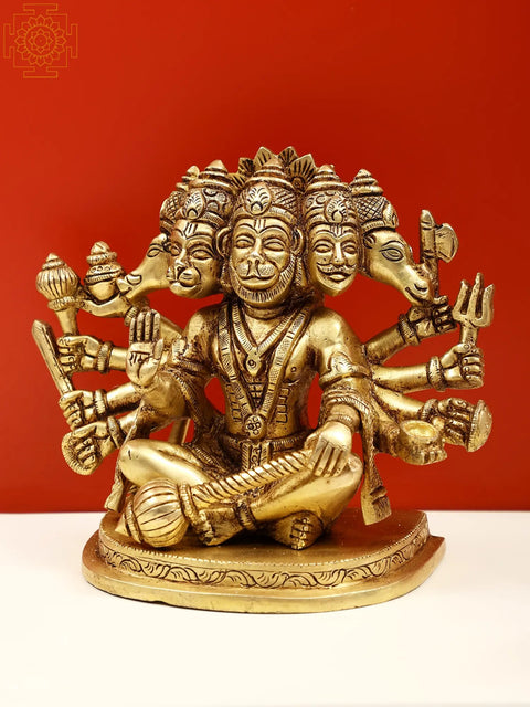 5" Brass Panchamukhi Hanuman Statue in Sitting Mudra | Handmade