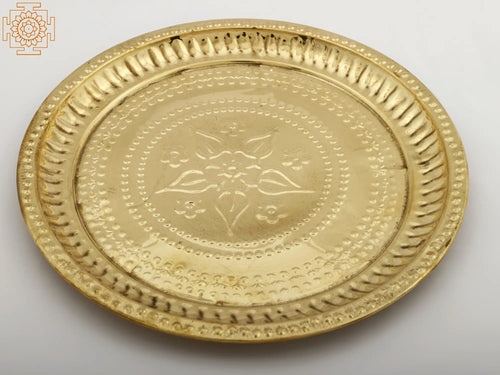Floral Design Brass Pooja Plate for Home Worship