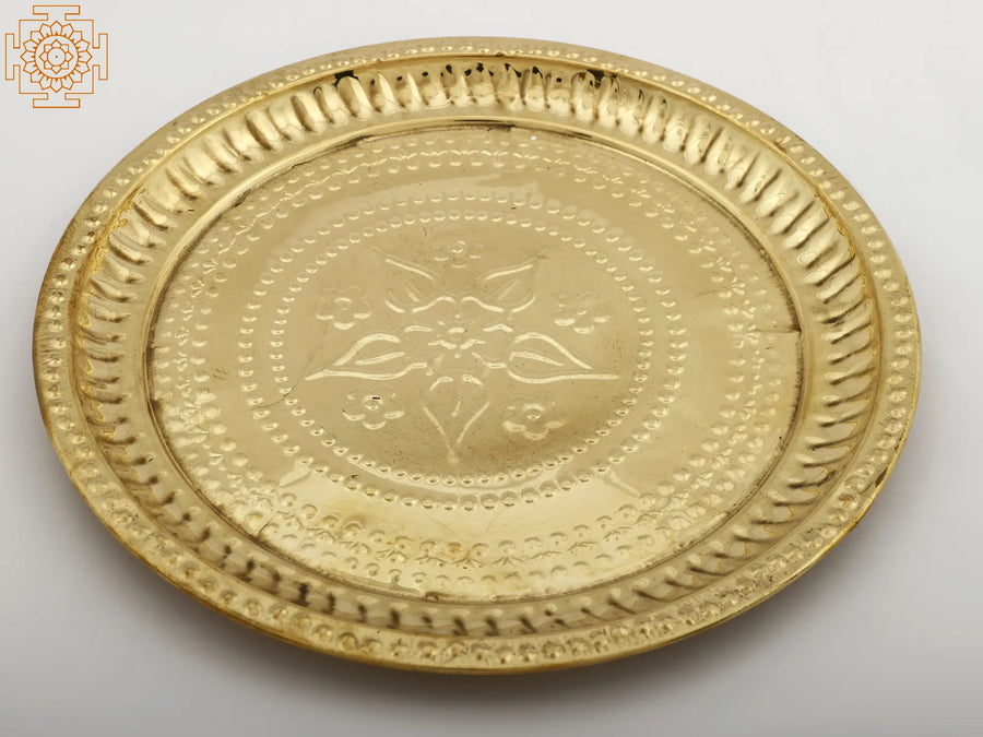 Floral Design Brass Pooja Plate for Home Worship