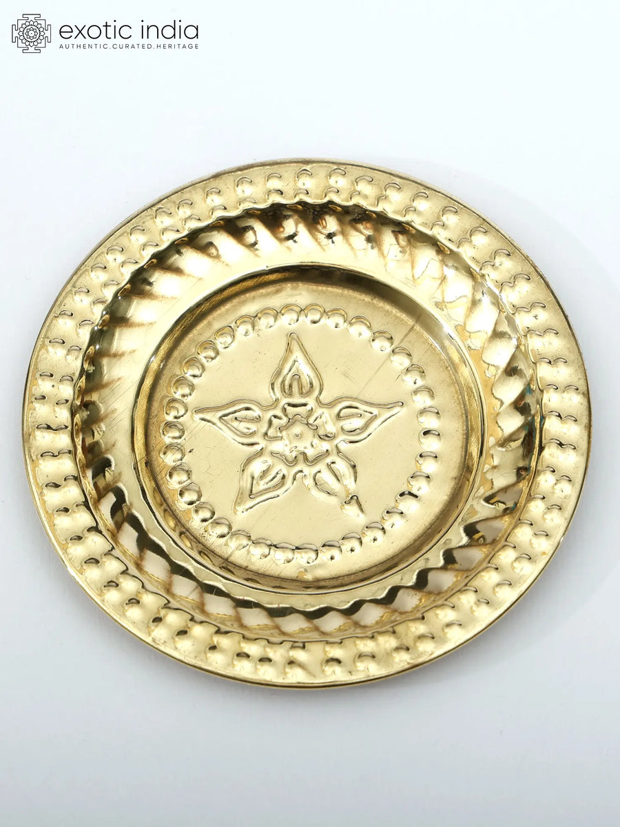 Brass Pooja Plate with Floral Design for Home Worship