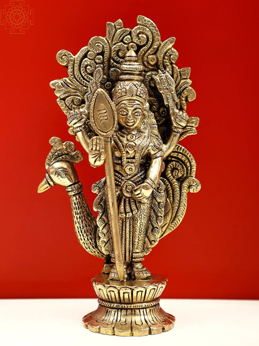 6" Brass Karttikeya Warrior Statue Handmade