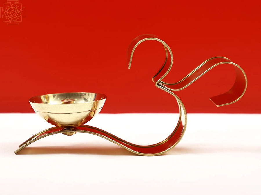Small Brass Aarti Diya with Om Handle for Pooja