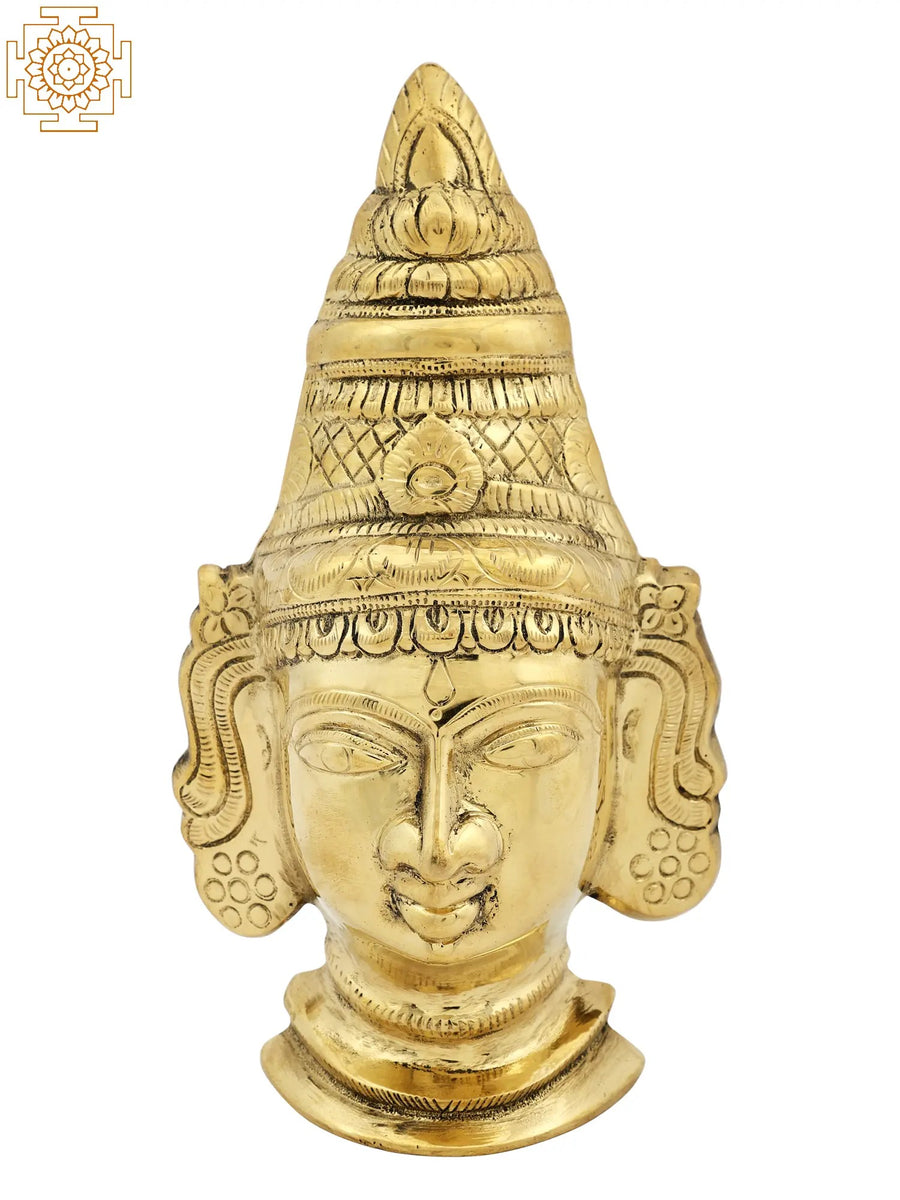 10" Brass Lakshmi Face Idol for Home Pooja Decor Handmade