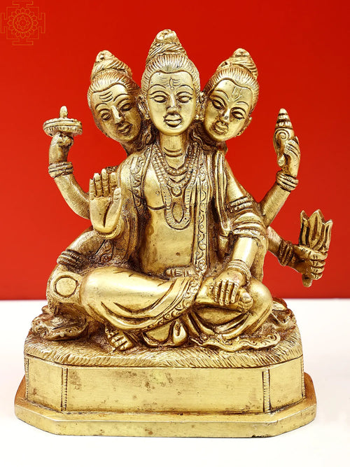 5" Small Brass Dattatreya Handmade Statue