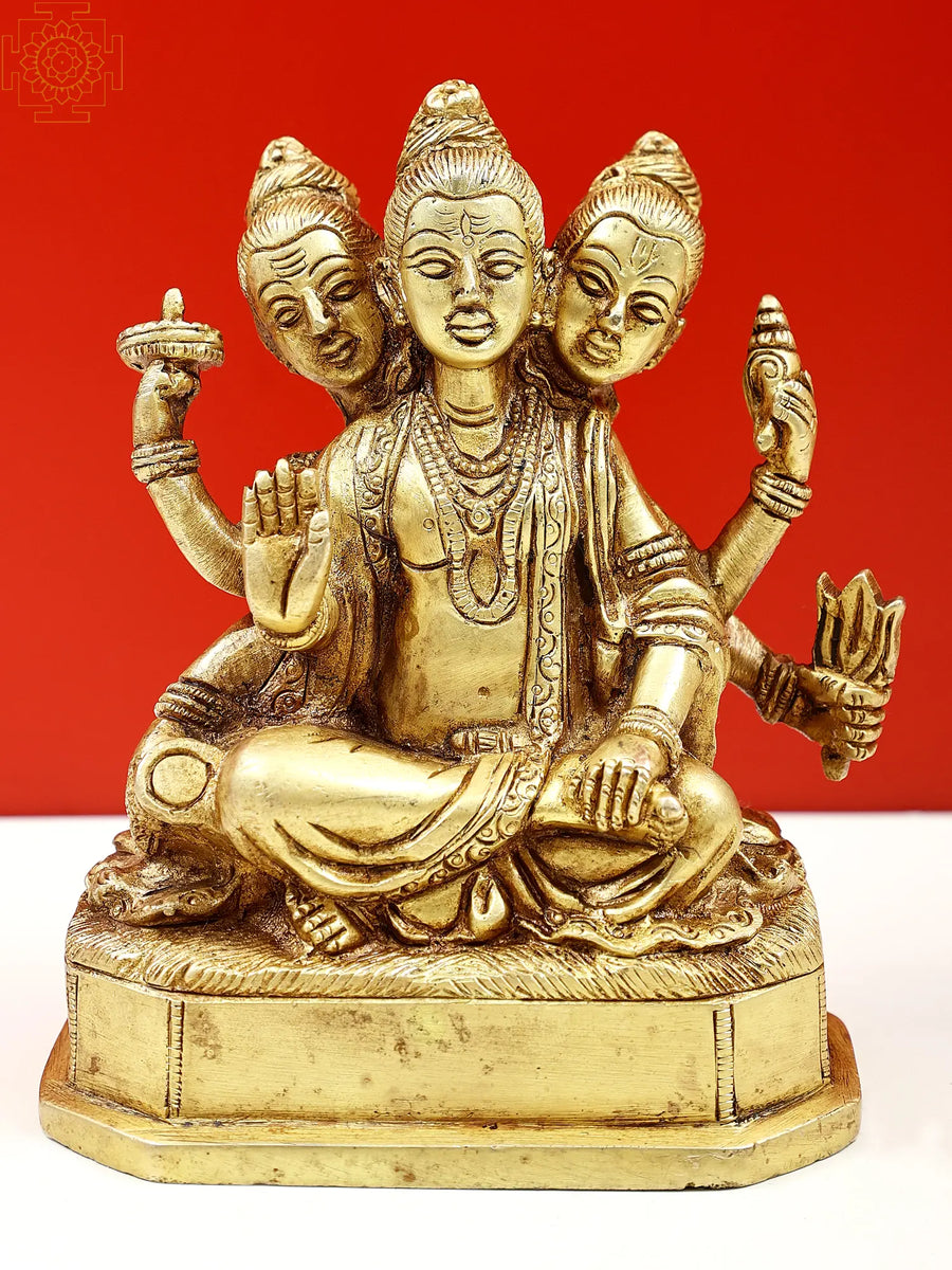 5" Small Brass Dattatreya Handmade Statue