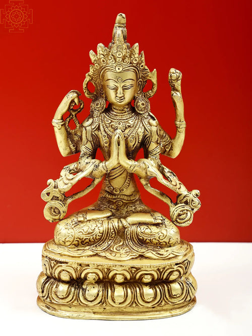9" Brass Chenrezig Handmade Statue for Pooja
