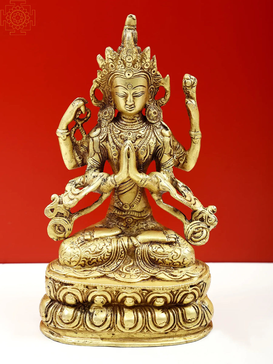 9" Brass Chenrezig Handmade Statue for Pooja