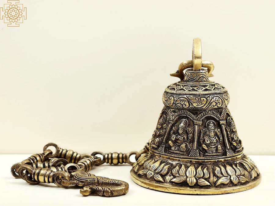 5" Brass Goddess Lakshmi Temple Ceiling Bell Handmade