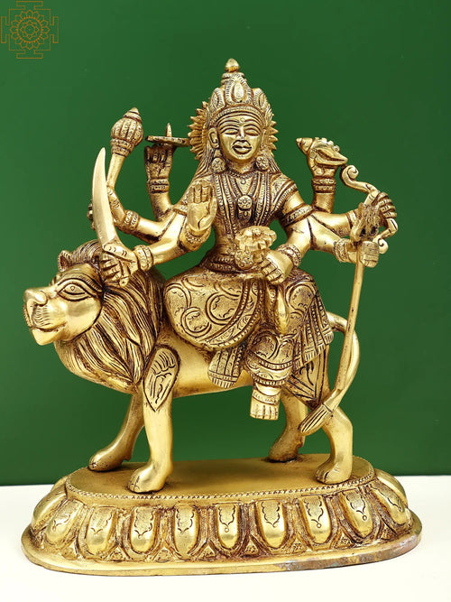 8" Handmade Brass Goddess Durga Idol