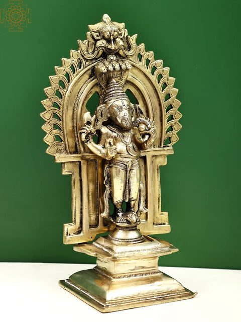 11" Four Armed Standing Ganesha with Kirtimukha Prabhavali | Handmade