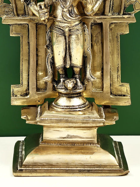 11" Four Armed Standing Ganesha with Kirtimukha Prabhavali | Handmade