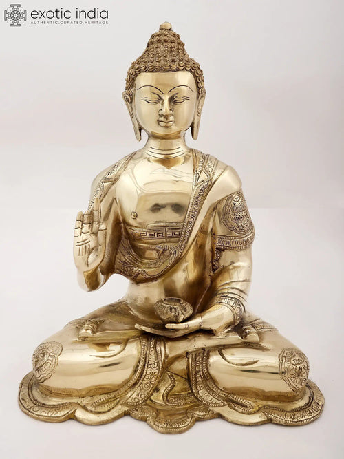 13" Brass Buddha Statue in Vitarka Mudra Gesture