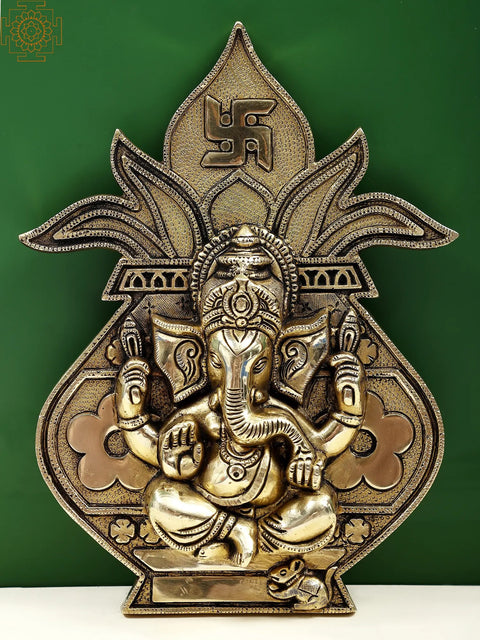 10" Brass Ganesha on Kumbh Kalash Design Wall Hanging | Handmade