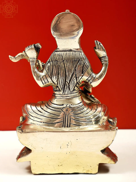 6" Brass Goddess Saraswati Seated on Lotus | Handmade