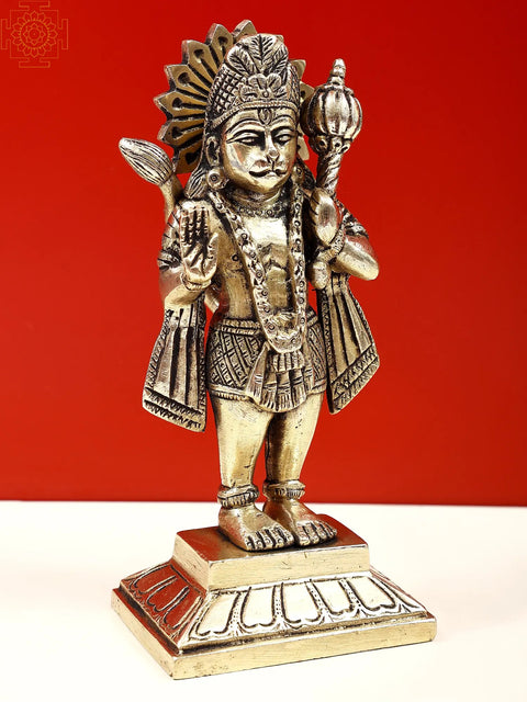 Brass Blessing Hanuman Statue Standing on Pedestal | Handmade