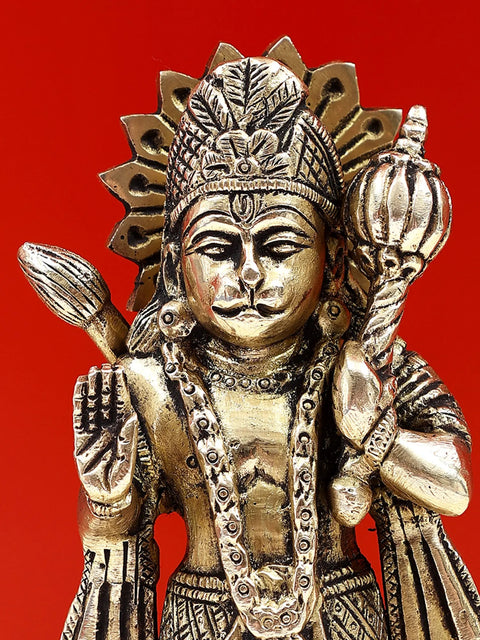 Brass Blessing Hanuman Statue Standing on Pedestal | Handmade
