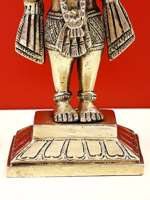 Brass Blessing Hanuman Statue Standing on Pedestal | Handmade