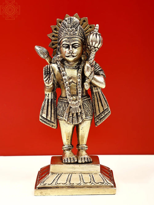 Brass Hanuman Statue Standing Blessing Handmade Idol