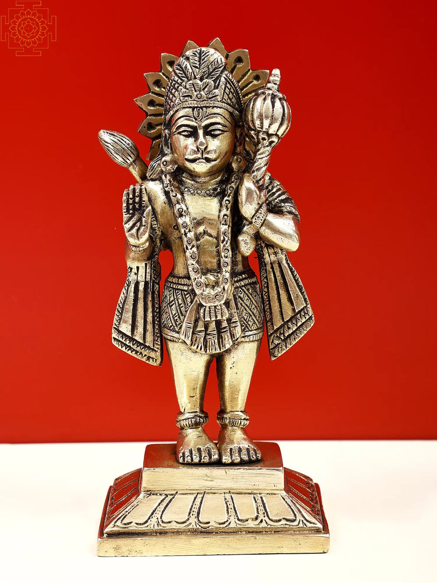 Brass Hanuman Statue Standing Blessing Handmade Idol