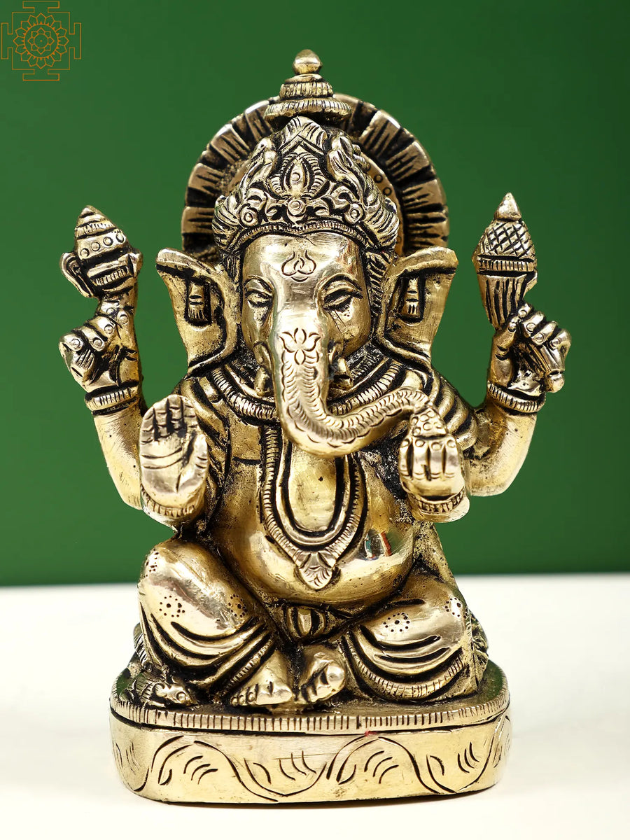 4" Small Brass Lord Blessing Ganesha Handmade Statue