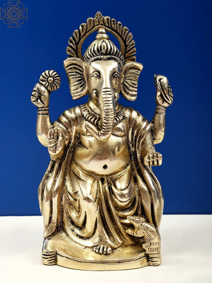 7" Handmade Lord Ganesha Ashirwad Mudra Brass Idol