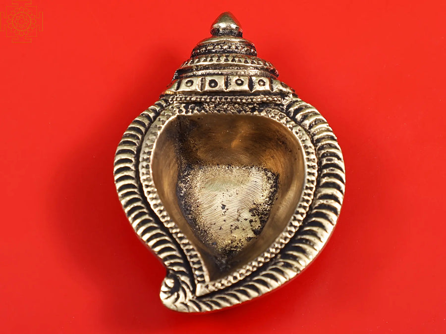 3" Small Brass Conch Shell Diya Pair for Pooja