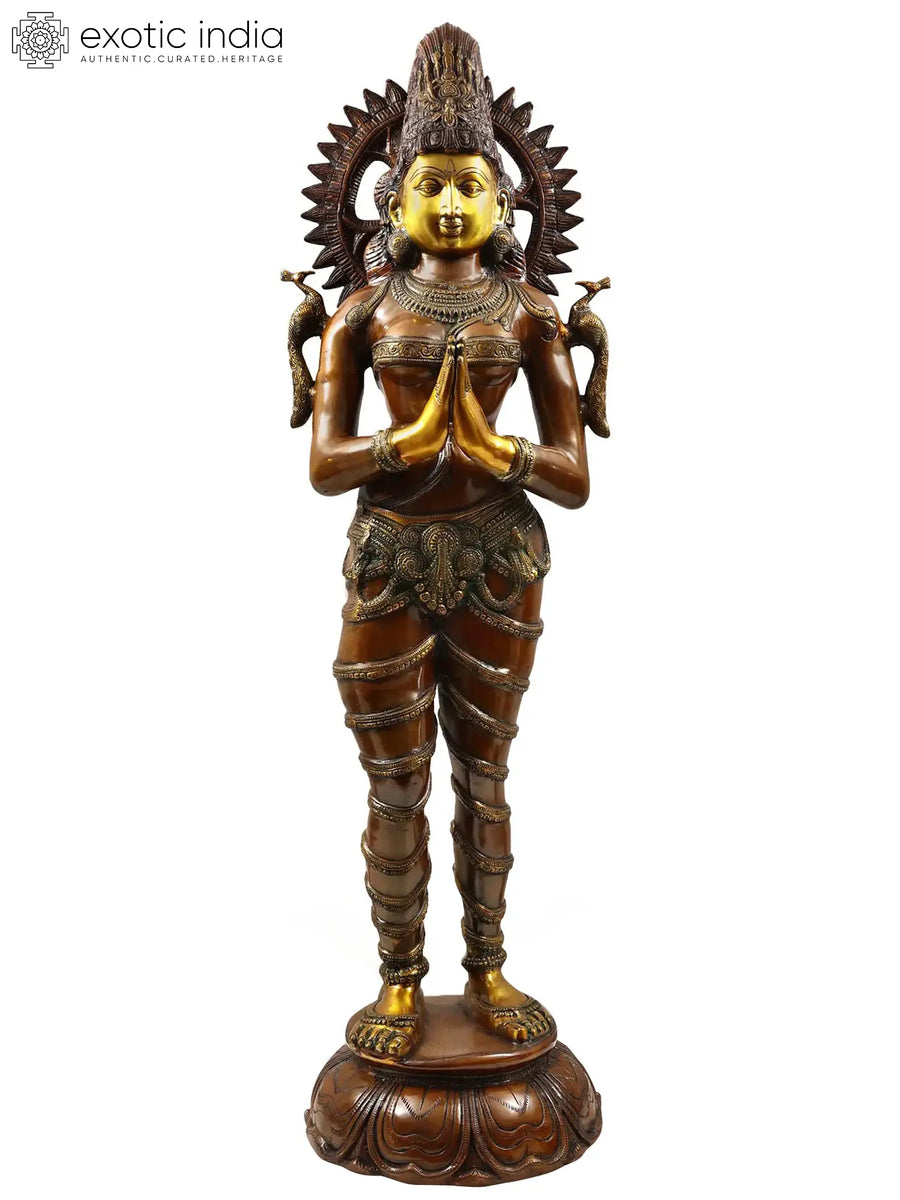 47" Large Brass Welcome Lady Handmade Statue